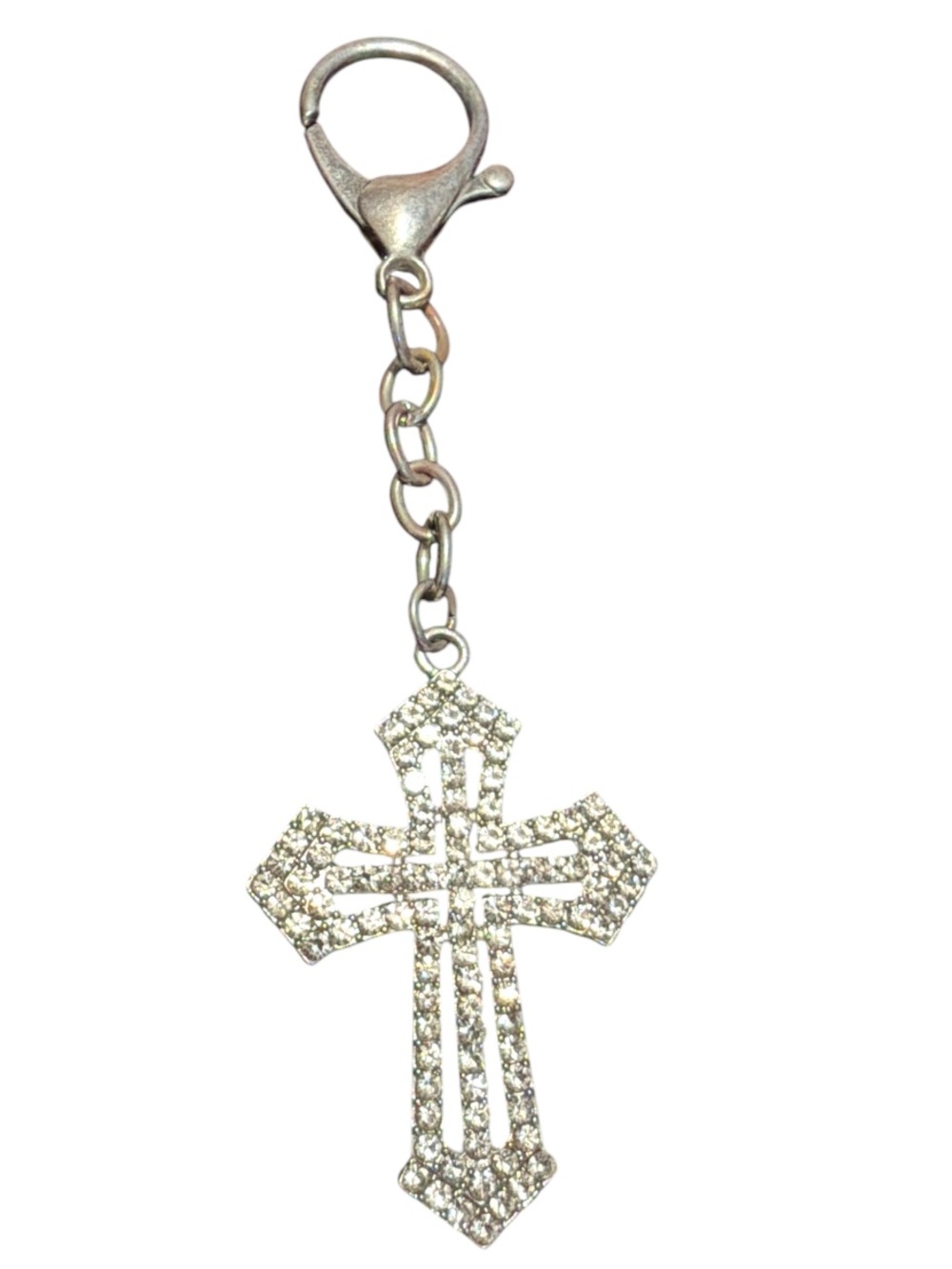 Rhinestone Cross Keychain Or Purse Charm - Silver Sparkle
